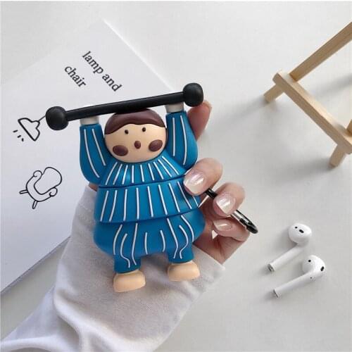 For airpods 3d cute cartoon weightlifting girl earpods case for apple airpods 1 2 funny wireless headset cover charging box