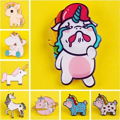 Enamel Pin Cute Unicorn pattern Metal Badges Pins and Brooches for Women Girl Lapel pin Creative Gift backpack bags badge jacket