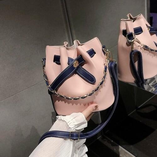 HANSOMFY 2019 Hot Sale Fashion Women Candy Color One Shoulder Bags Tote Purse Small Messenger Bags Chain Bucket Bag Bolsa MQ-84