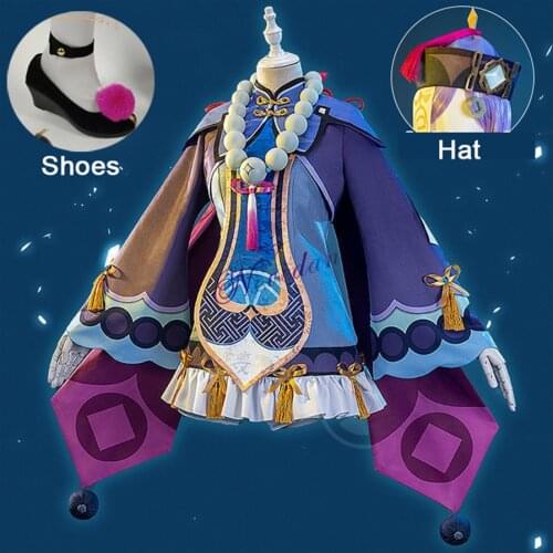 Game Genshin Impact Cosplay Qiqi Costume Shoes Wig Zombie Girl Dress Anime Halloween Christmas Clothes For Women Girls