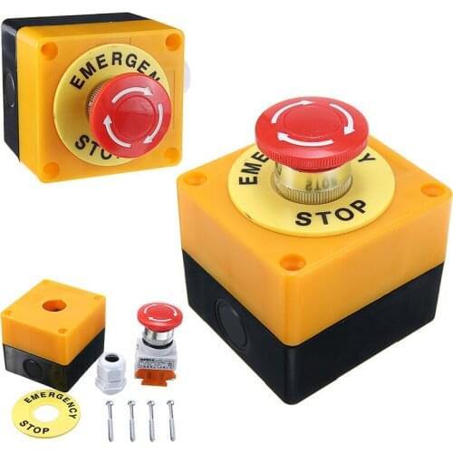 Stop Button Switch AC 660V/10A Red Sign Mushroom Cap Dustproof Switch Waterproof Emergency Stop Push Button NO+NC Self Locking
