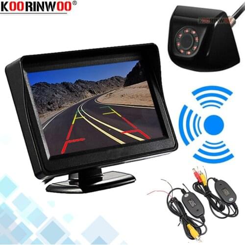Koorinwoo 4.3Inch Wireless Parking LCD Monitor Screen Suction top Wide Angle IR Night Vision IP68 Car Rear View Camera Universal