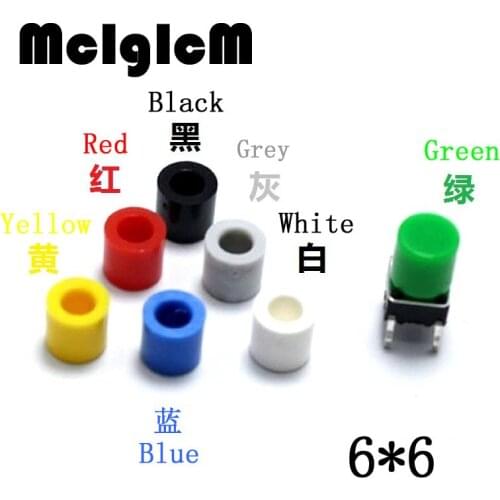 Plasitc Cap Hat for 6*6mm Tactile Push Button Switch Lid Cover, White Black Red Yellow Blue Green Grey