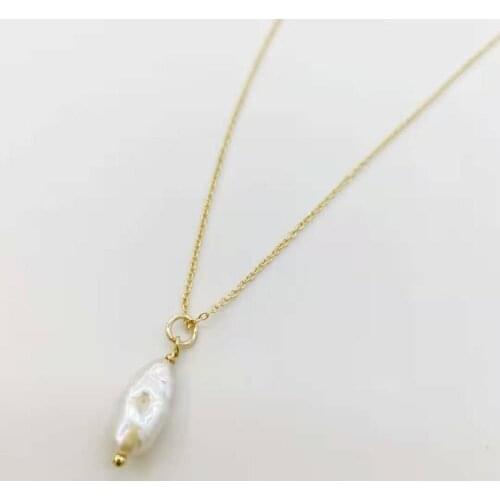 Genuine Baroque Freshwater Pearl Necklace 14K Gold Filled Neck Chains Pendants Irregular Unusual For Women Gift Jewelry