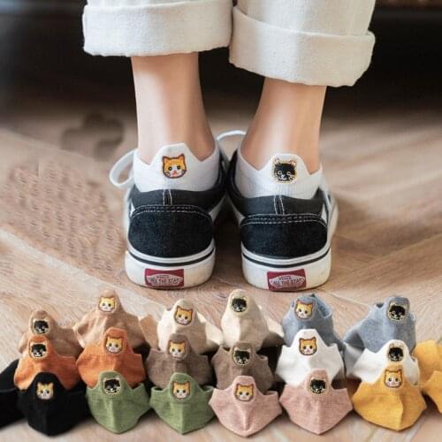 5 pairs Cute Socks Women Cotton Korean Style Harajuku Kawaii Woman Funny Cat Socks Pack Short Dog Animal Print Calcetines Mujer