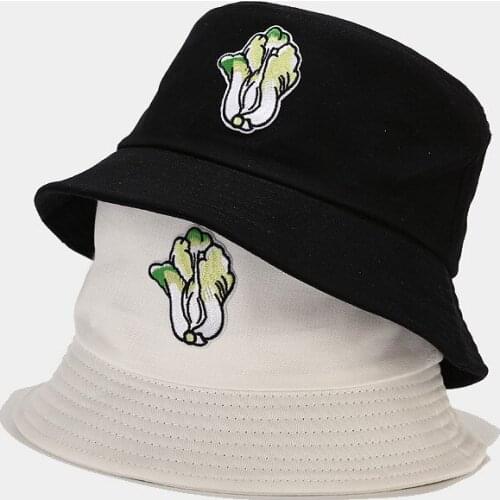 New Creative Chinese Cabbage Embroidery Womens Fisherman Hat Literary Leisure Visor Couple Bucket Hat for Men Unisex Panama
