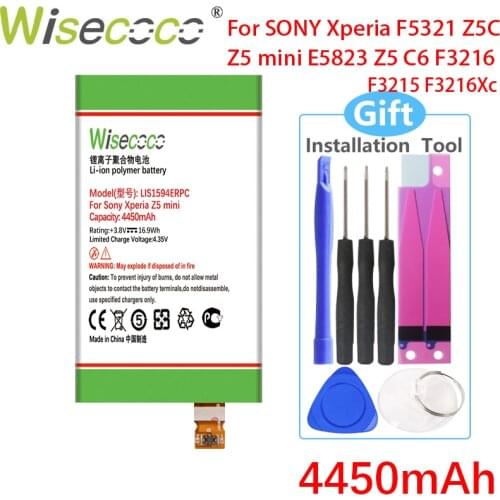 Wisecoco LIS1594ERPC 4450mAh NEW BATTERY For SONY Xperia Z5 mini Z5 Z5C E5823 E5803 F3216 F3215 F3216Xc Xmini F5321