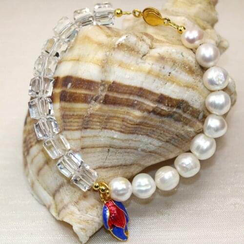 Original Design Natural 9-10mm White Pearl Beads Bracelets for Women Party Weddings Gifts Clasp Elegant Jewelry 7.5inch B2992