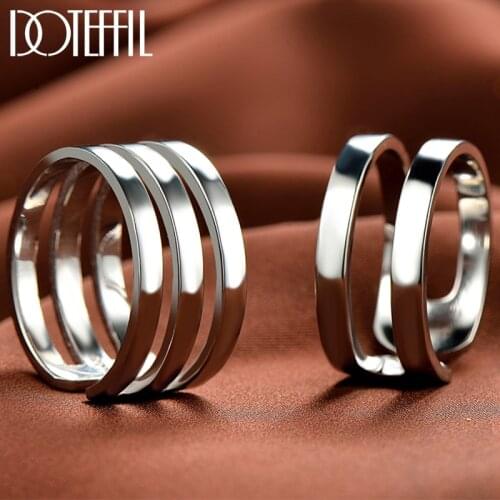 DOTEFFIL 925 Sterling Silver Two Three Circle Opening Ring For Woman Men Couple Wedding Engagement Jewelry