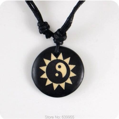 Tribal Sun Style Tai Chi Yin & Yang yak bone Pendant Amulet Necklace Lucky Gift Fashion Jewelry