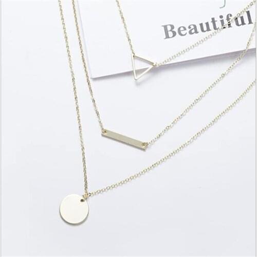 Simple Dainty Layered Choker Necklace Handmade Plated Pendant Necklace Multilayer Bar Disc Necklace Layering Choker Necklaces