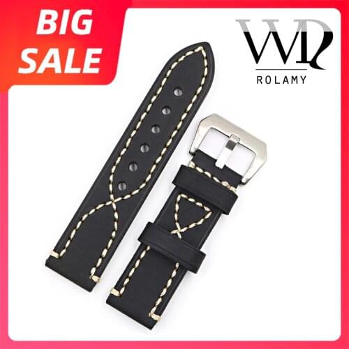 Rolamy 20 22 24 26mm Top Quality Real Leather Watch Band For Zenith Omega Montblanc Panerai Daytona Submariner Tissot Tag Heuer