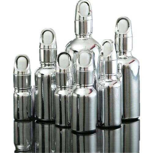 Silver Essential Oil Bottles Glass Dropper Pipette Dispensing Bottle 5/10/15/20/30/50/100ML Empty Cosmetic Containers Serum Vial
