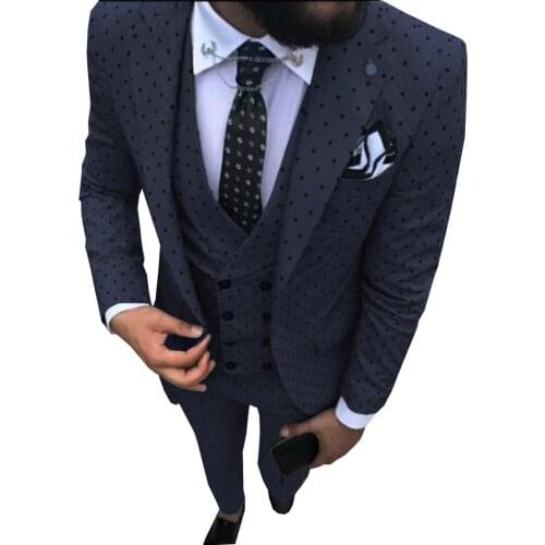 Blue Suits Mens Suit Slim Fit Tuxedos 3 Pieces Party Blazer Prom Leisure Suit Jacket Blazer & Pants & Vest for Wedding