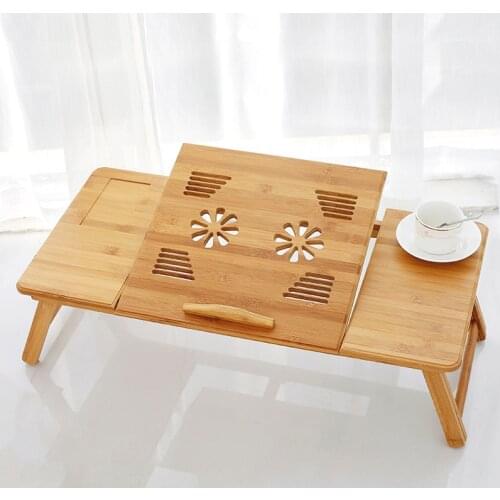 70*35*30cm Fashion Foldable Computer Desk with Fan Dorm lazy wood Dining desk Bamboo Adjustable Laptop Stand table HW14