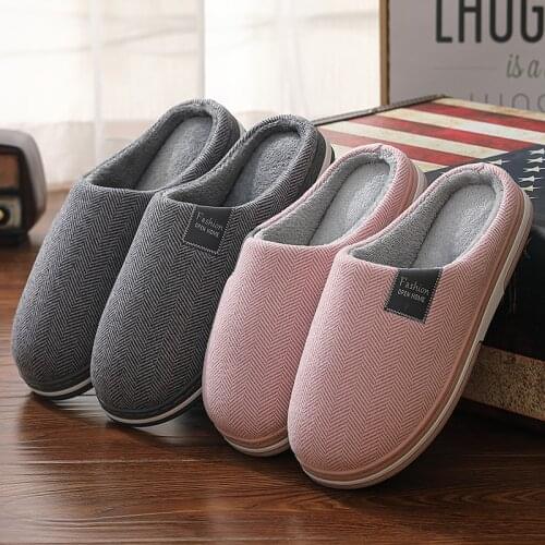 Mens Slippers 2021 Solid Color Autumn Winter Home Slipper For Women Warm Plush Indoor Beadroom Slides Stripe Cotton Slipper Grey