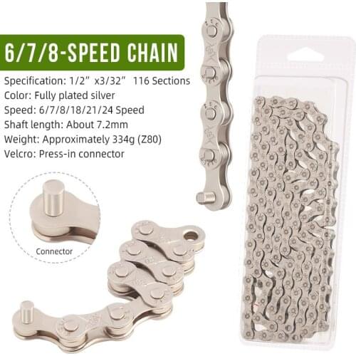 Bicycle Chains 6/7/8/18/21/24-Speed Chain Electroplated Silver MTB Silver Chain Mountain Road Bike Accessories