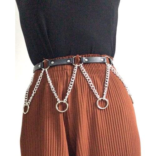 Punk Vintage New Sexy Halter Adjustable women Leather belt Harness Bondage Garter Silver Chain Tassel Fringe Waist Belt Straps