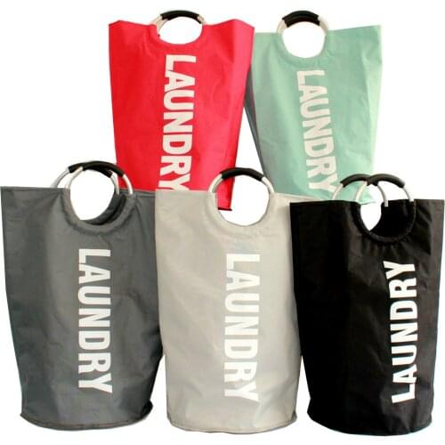 Large-capacity Clothing Storage Bag At Home, Oxford Cloth Double-layer Laundry Bag, Round Aluminum Handle Dirty Clothes Hamper