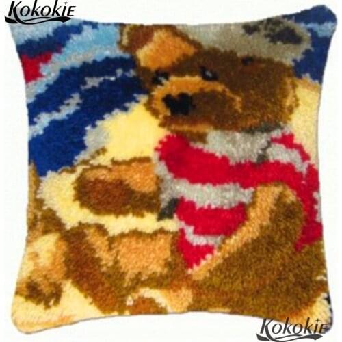 Cross stitch sets sale bear 3d latch hook cushion embroidery yarn handicraft diy carpet cushion Patchwork Pillowcase needlework