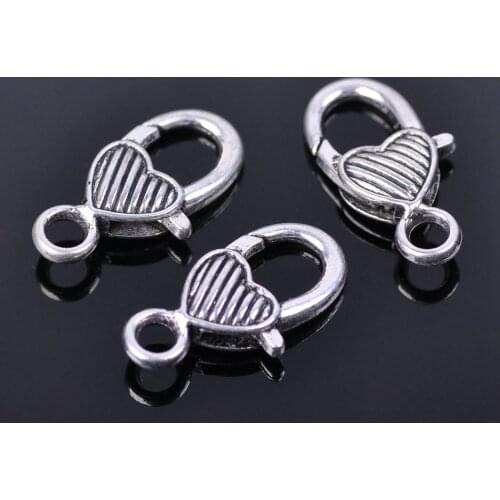 27x14mm Antique Silver Color Metal Hear Lobster Clasps Hooks Clips for Necklace Bracelet Jewelry Making DIY Crafts Findings