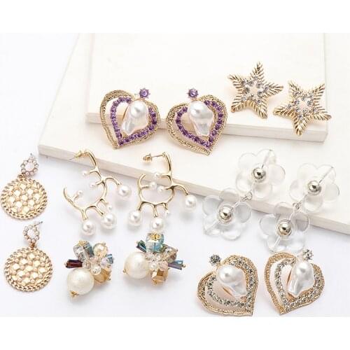 New Heart Earrings Womens Luxurious Geometric Rhinestone Drop Earrings Pearls Multicolored Love 2021 Fashion Jewelry