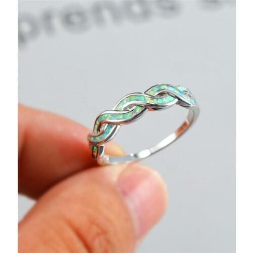 Vintage Hollow Infinity Thin Engagement Ring Cute Female White Blue Opal Stone Ring Classic Silver Color Wedding Rings For Women
