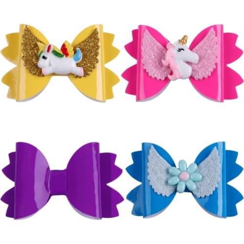1 PC Girls Fashion Hair Bows Unicorn Hairpins Glitter Wings Children Barrettes 3 Inch Shock Color Bow Kids Hair Clips Hairgrips