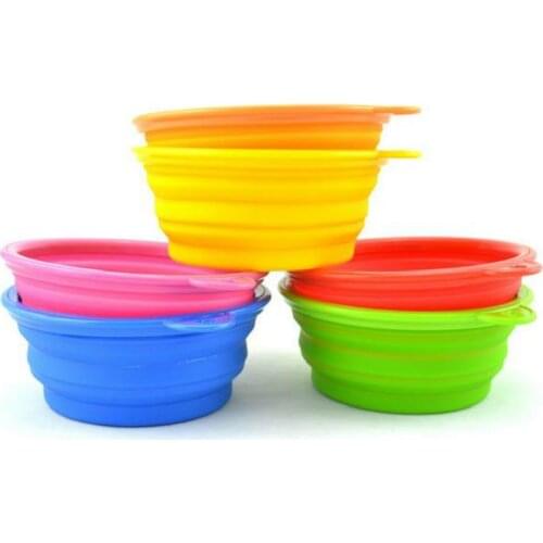 1 PC Hot Dog Pet Portable Silicone Collapsible Travel Feeding Bowl Water Dish Feeder Candy Color