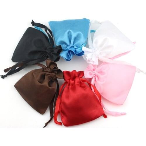 10pcs Drawable Ornament Satin Packaging Bags 10x8cm Blue/Red/White/Brown Wedding Christmas Silk Storage Gift Bag Jewelry Pouches