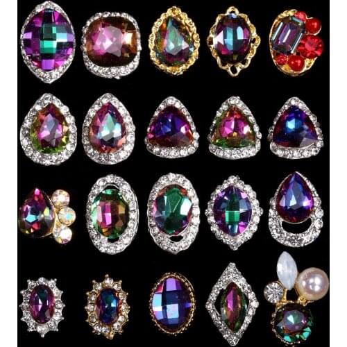 100PCS 3613-3632 AB Black Glitter Rhinestones 3D Alloy Nail Charm Luxury Zricon Stone Nail Jewelry, free ship