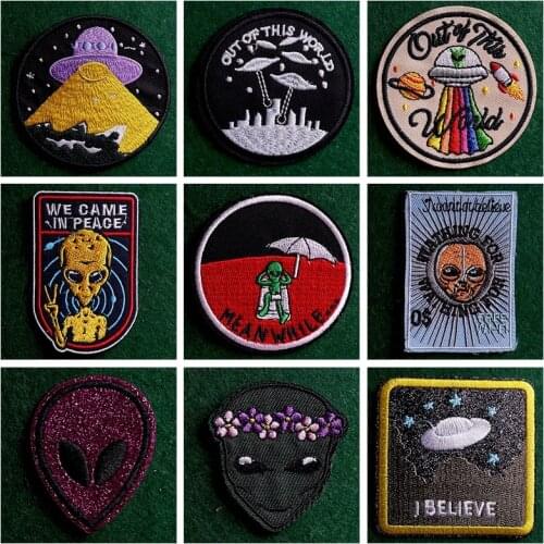 2PCs/Lot Alien Patch Embroidered Patches for Clothing Patches Stripe Space UFO Stickers Rocket Badges Iron on Patches On Clothes