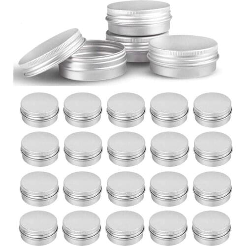 20Pcs Round Silver Aluminum Metal Tin Storage Jar Containers with Secure Screw Top Lids for Cosmetic Lip Balm DIY Salves Candles