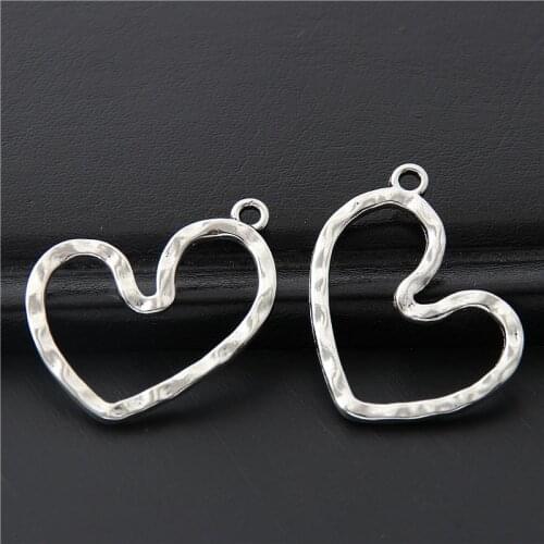 20pcs Silver Color Hollow Heart Charms Love Pendant Finding Jewelry Necklaces Bracelet Accessories 26x27mm A3061
