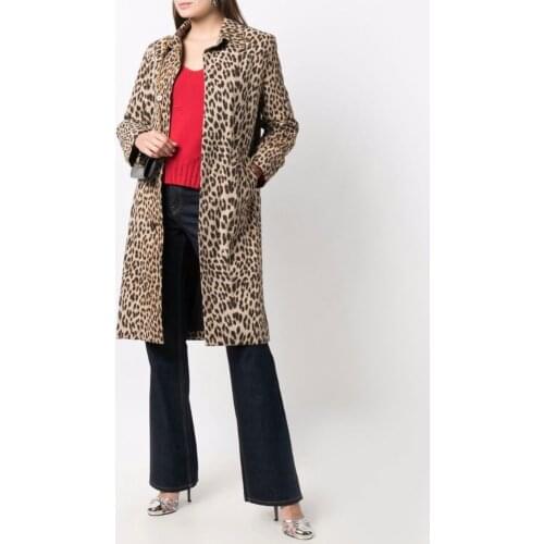 2021 Fall Fashion Trend Leopard Print Long Cotton Jacket Trench Coat