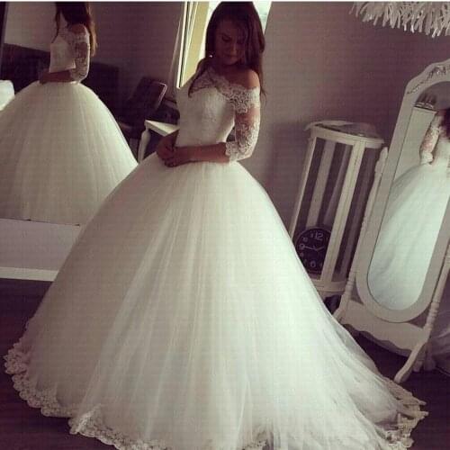 2020 African Off The Shoulder Lace Up Wedding Dress Amazing Neck 3/4 Sleeves Plus Size Bridal Gowns