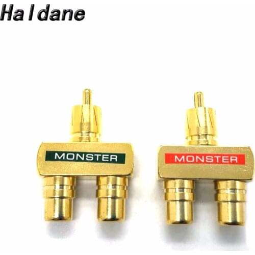 Free shipping Haldane 2Pcs Gold Plated RCA Adapter RCA Audio Video Splitter Plug 1 Male to 2 Female RCA 3 Way Connector