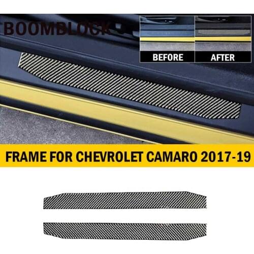 BOOMBLOCK 2PCS Car Door Sill Protector Guard Trim Strip Carbon Fiber Sticker Auto Accessory For Chevrolet Camaro 2017 2018 2019