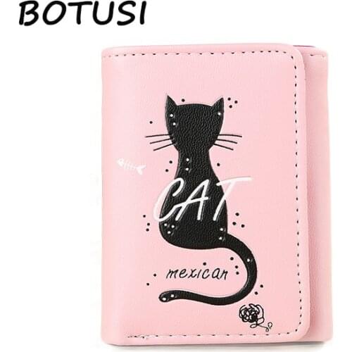 BOTUSI Carton Cat Student Cute Cartoon ID Cards Wallet Pu Coin Wallet Lady Fashion Cute Pattern Cartoon Dollar Money Bag
