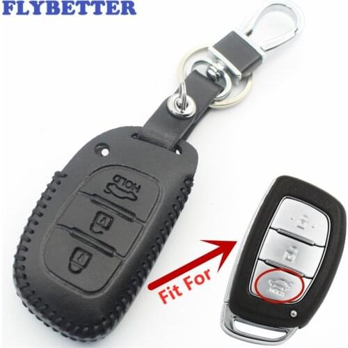 FLYBETTER Genuine Leather 3Button Smart Key Case Cover For Hyundai IX35/Verna/Elantra/Tucson/Ioniq/IX25 L120