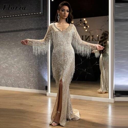 Haute Couture Beaded Sliver Long Evening Dresses Crystals Handmade 2021 Wedding Party Gowns Robes Arabic Celebrity Dress Robes
