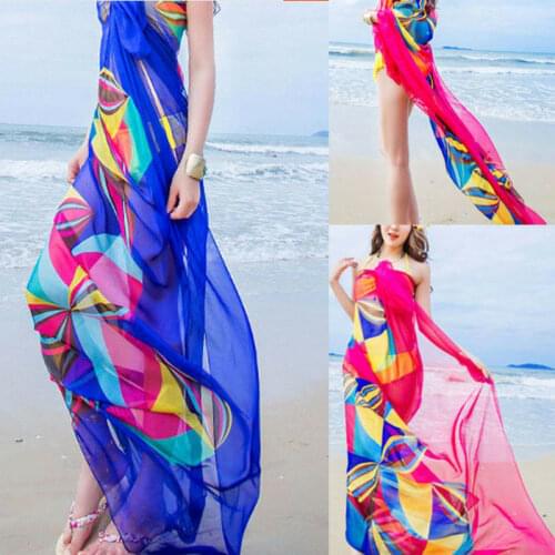 Women Chiffon Beach Bikini Cover Up Wrap Scarf Pareo Swimwear Sarong Dress