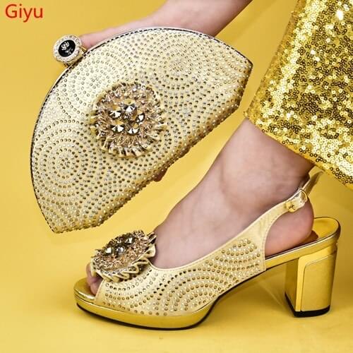 Doershow nice Italian Matching Shoe and Bag Set gold Italian Shoes with Matching Bags High Quality Wedding Shoes and Bag !HKJ1-6