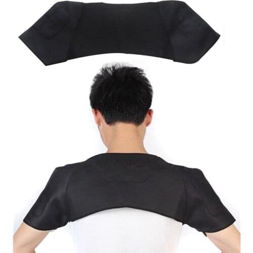 Breathable Black Self-Heating Double Shoulder Brace Support Strap Belt Pad Protector Relieve Pain and Keep Warm