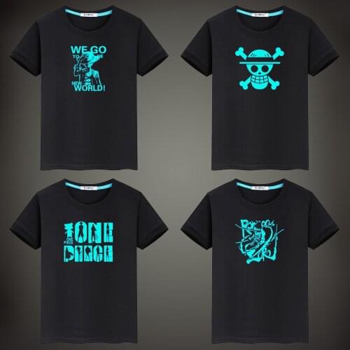 Boys Girls Fluorescent Luminous Short Sleeves T-Shirts Anime One Piece Luffy Zoro Unisex Men T-shirt Childrens Tops Vest Tees