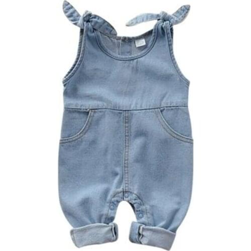Newborn Infant Baby Boy Baby Girl Clothes Denim Romper Jumpsuit Outfit Set Summer Sleeveless Solid Overalls