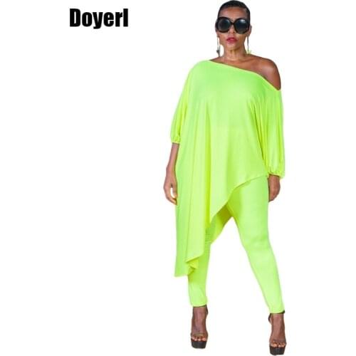 Off Shoulder Two Piece Set Woman 2 Pieces Women Fashion Oversize T Shirt Top Trouser Suits Casual Outfits Womens Suit Set 2021