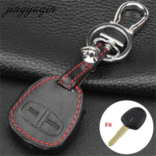 Jingyuqin Leather Car Key Chain for Mitsubishi Colt Lancer Outlander Grandis Pajero Sport Remote Car Key Cover Case 2 Button