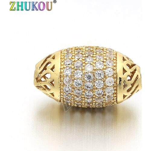10*17mm Brass Inlay Cubic Zirconia Oval Spacer Beads DIY Jewelry Bracelet Necklace Making, Hole: 1.2mm, Model: VZ46