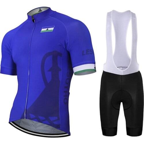 Lesotho2021 New Summer Blue Cycling Bib Shorts Jersey Kit Bike Road Mountain Race 9D Gel Breathable Customized Maillot Ciclismo